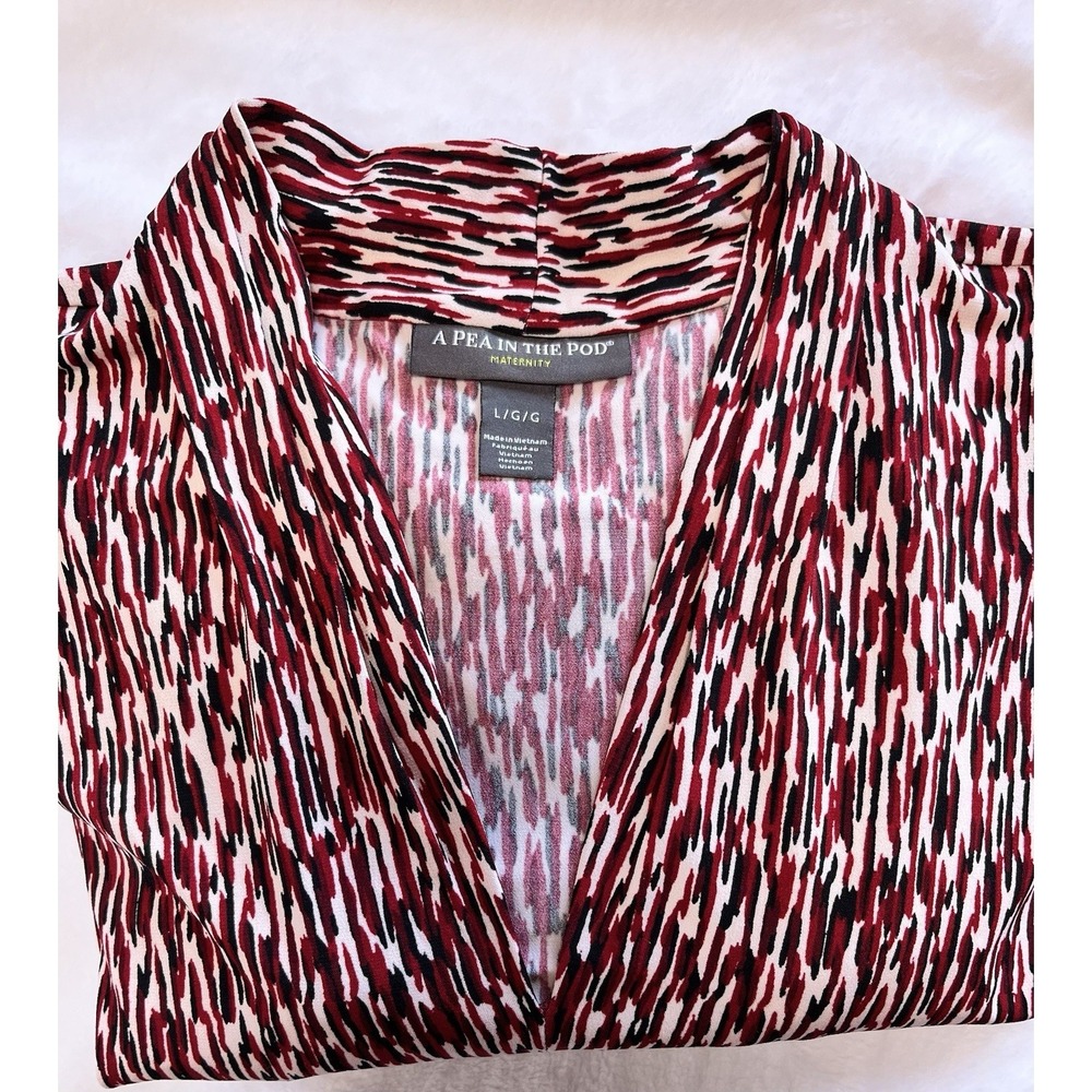 A Pea in the Pod Black Red V Neck Stretchy Ruched Maternity Blouse Large Office